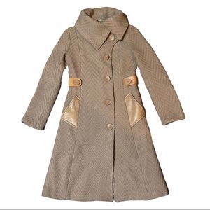 Mackage Tan Leather Trimmed Wool Blend Coat